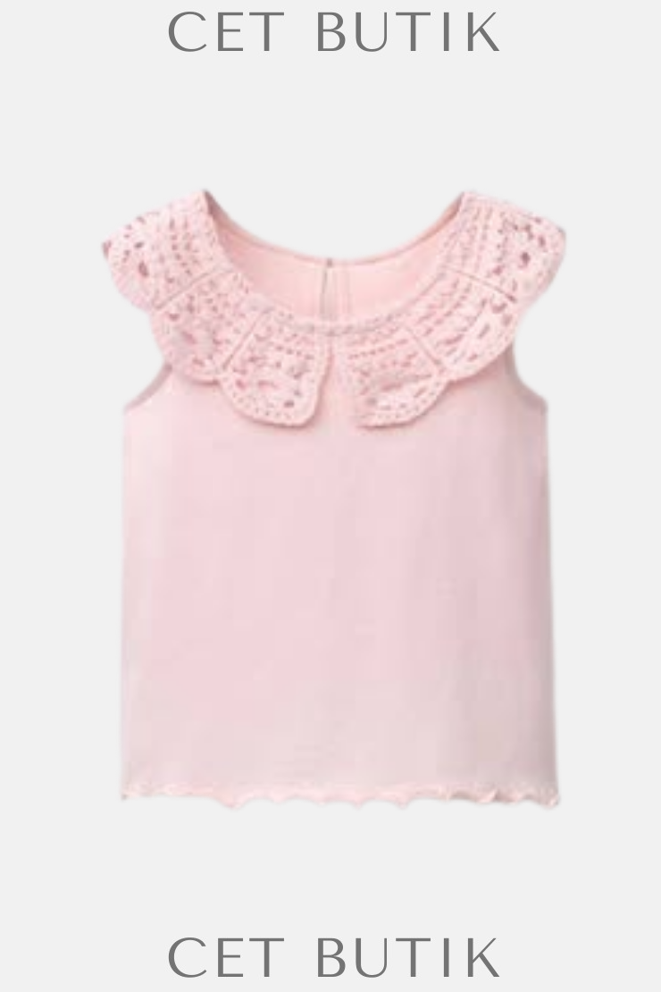 Zara Kids Kız Çocuk Dantelli Yaka Bluz – Pudra Pembe