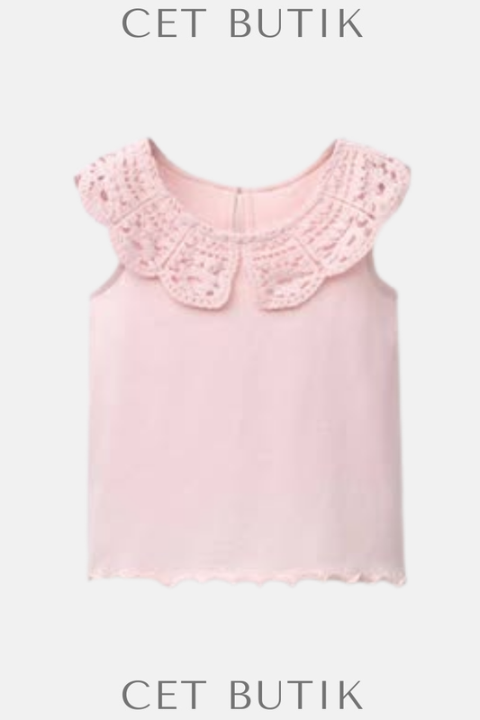 Zara Kids Kız Çocuk Dantelli Yaka Bluz – Pudra Pembe