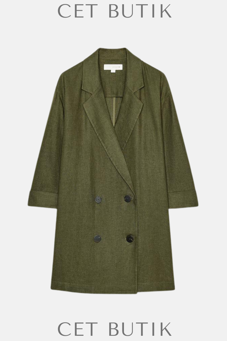 Zara Kadın Çift Düğmeli Keten Karışımlı Blazer – Açık Bej
