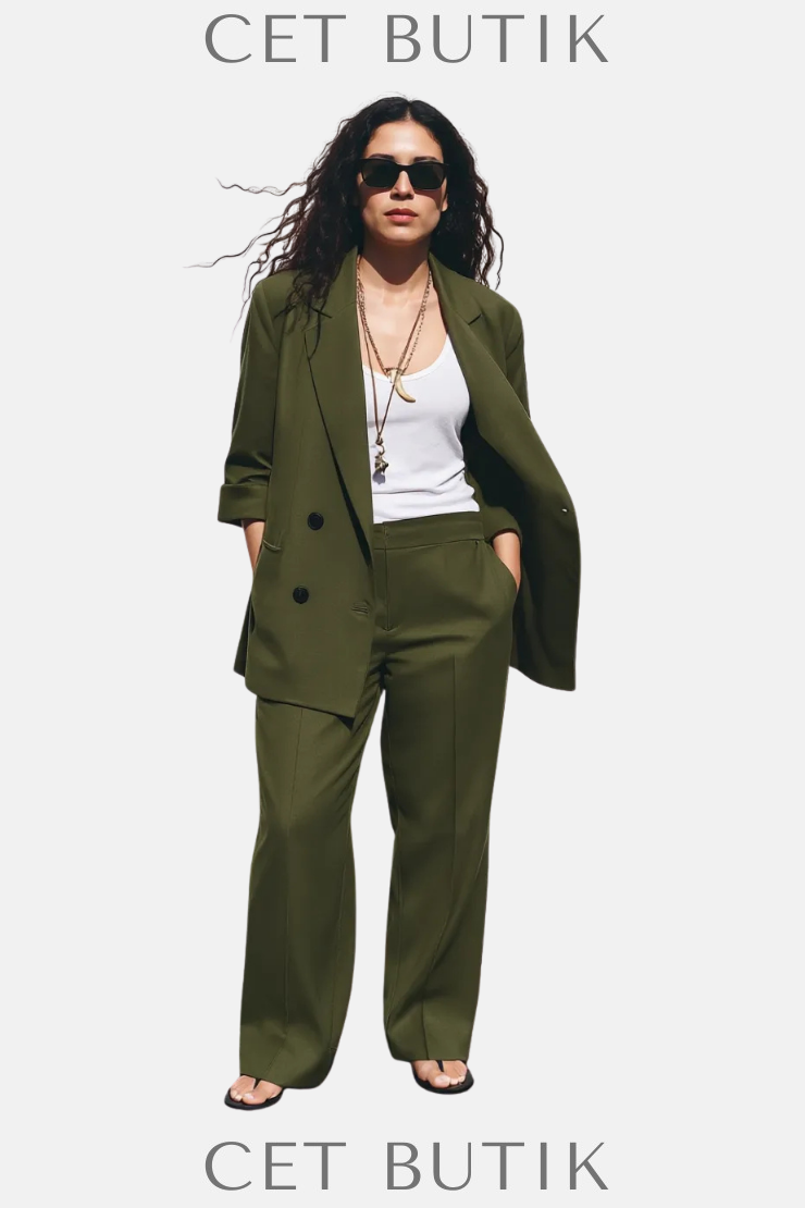Zara Kadın Çift Düğmeli Keten Karışımlı Blazer – Açık Bej