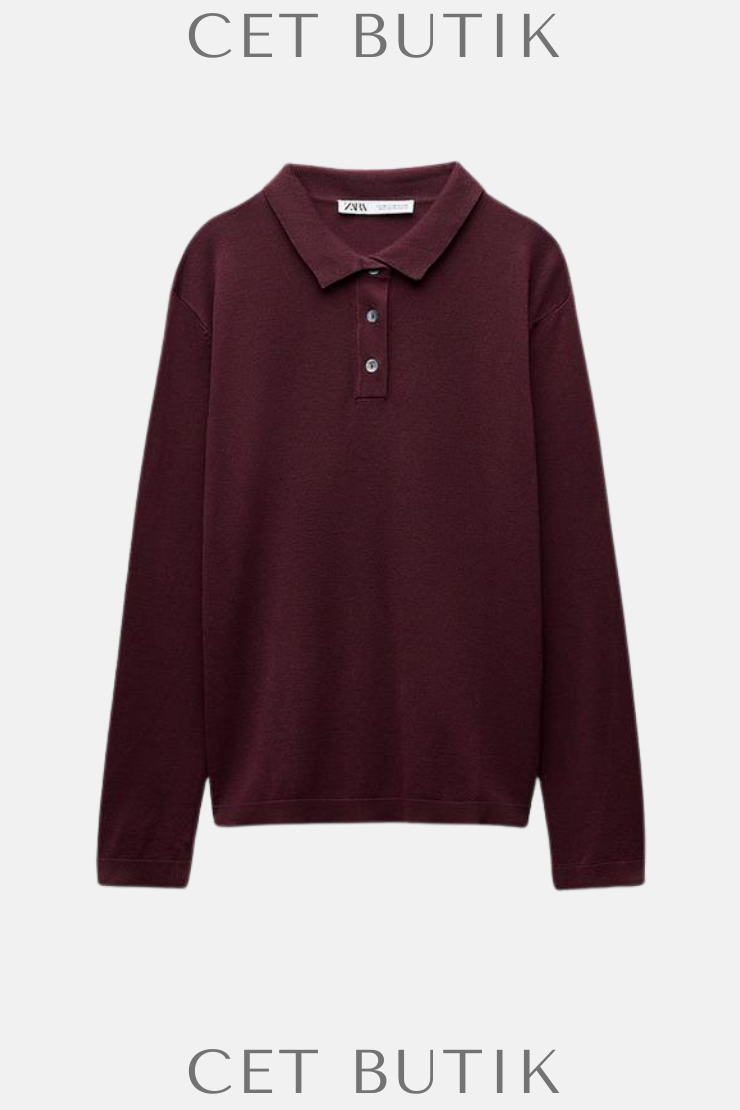 Zara Kadın Düz Triko Polo Üst – Bordo