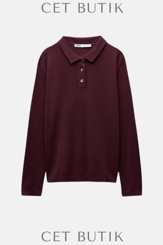 Zara Kadın Düz Triko Polo Üst – Bordo