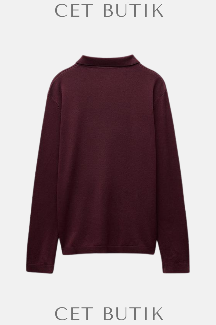 Zara Kadın Düz Triko Polo Üst – Bordo