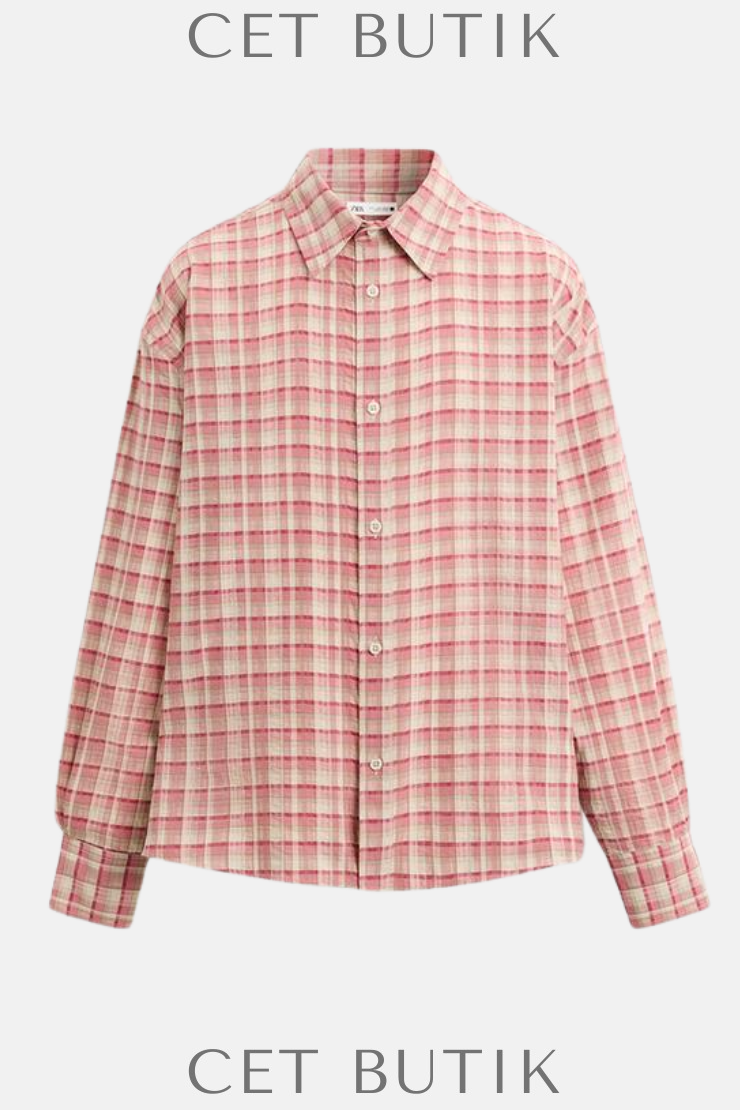 Zara Kadın Oversize Çizgili Gömlek – Pembe