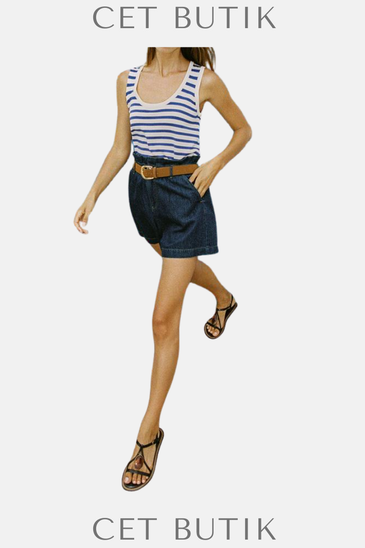Zara Kadın Kemerli Paper Bag Bermuda Şort – Indigo