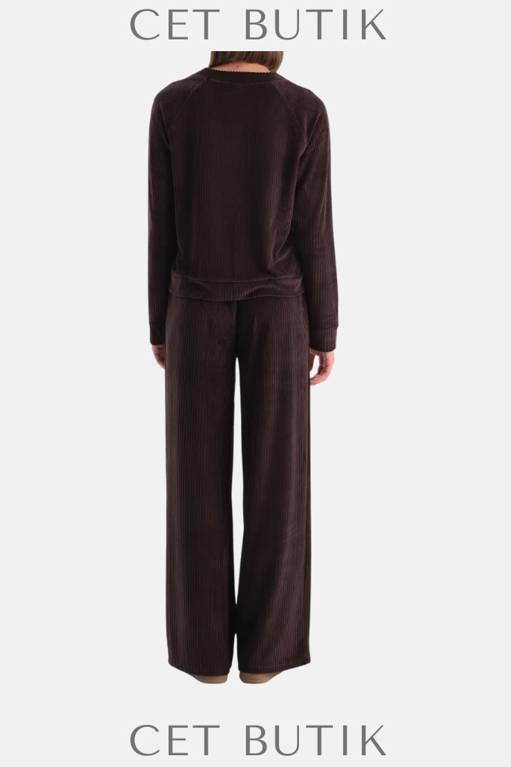 Dagi V Yaka Uzun Kollu Kadife Sweatshirt