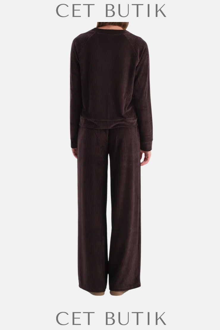 Dagi Koyu Kahve Oversize Kadife Pantolon