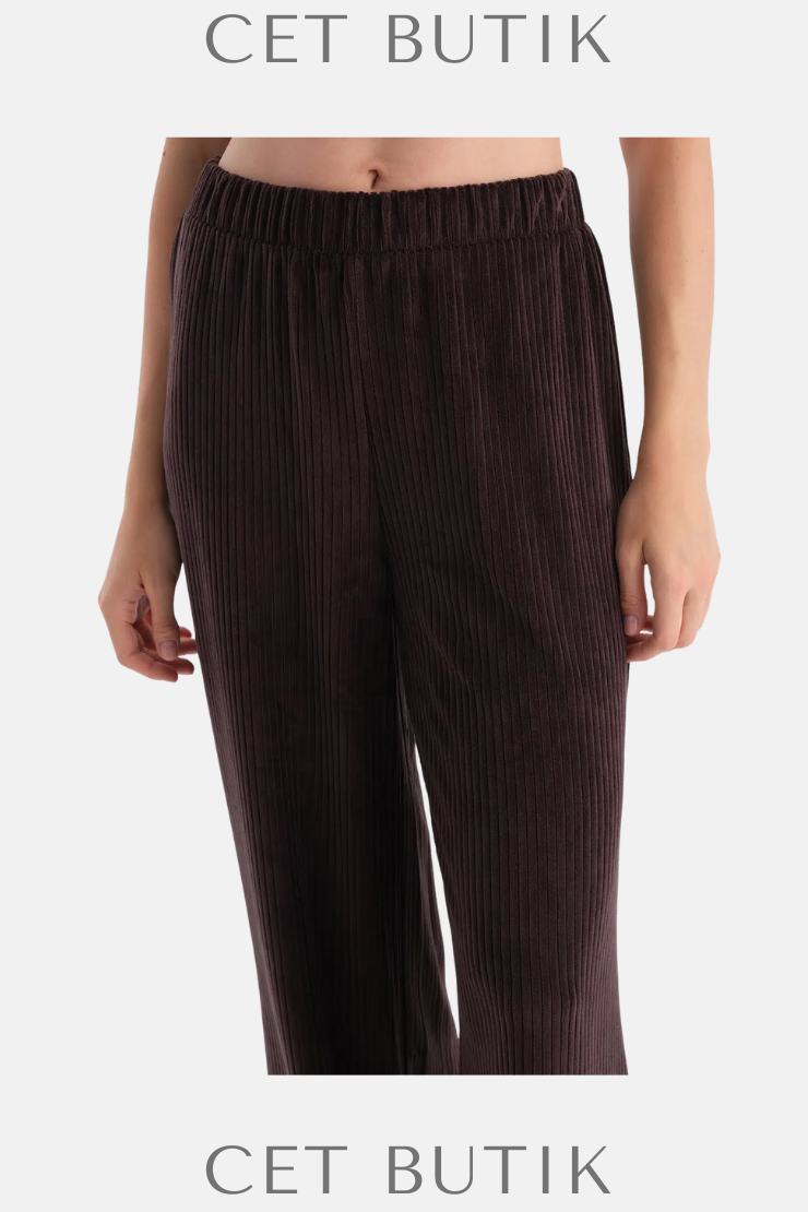 Dagi Koyu Kahve Oversize Kadife Pantolon