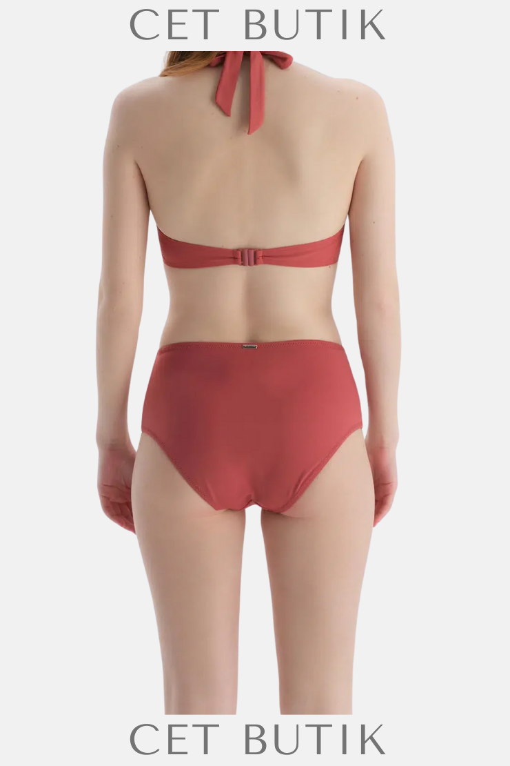 Dagi Kiremit Straplez Balenli Bikini Üst – Desenli Plaj Modası