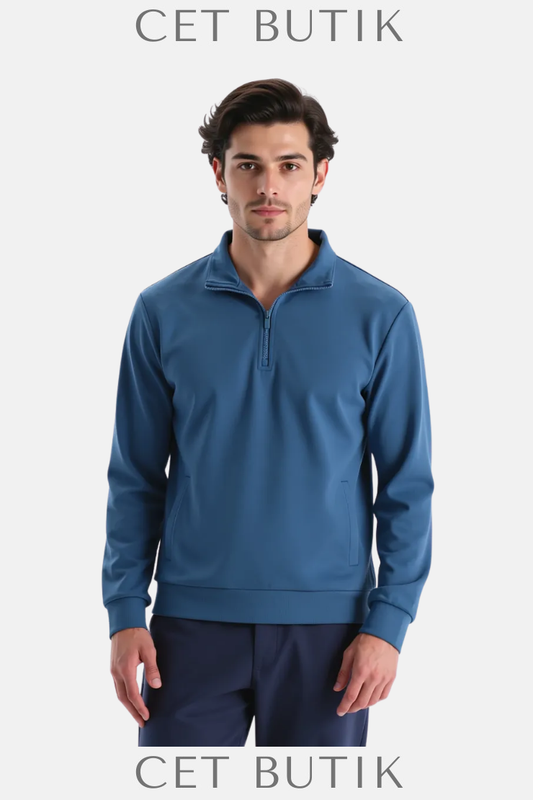 Dagi Erkek Dik Yaka Yarım Fermuarlı Sweatshirt