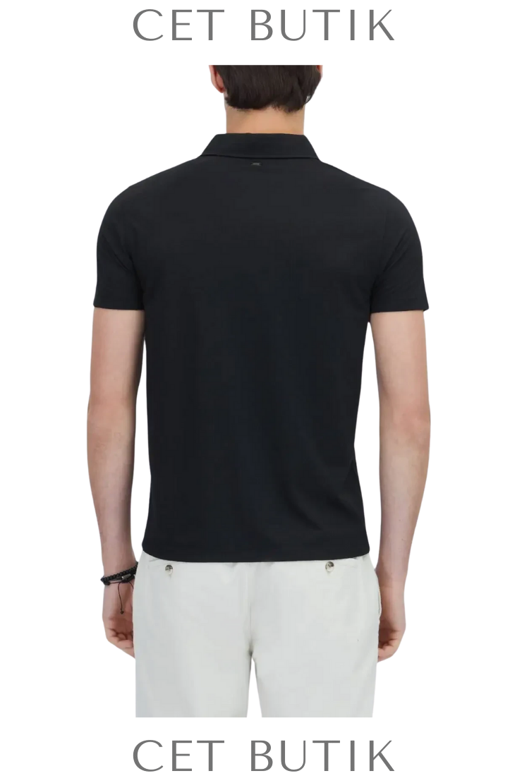 Kip Siyah Desenli Polo T-Shirt – Regular Fit, Polyester & Viskon Karışımlı Yazlık Model