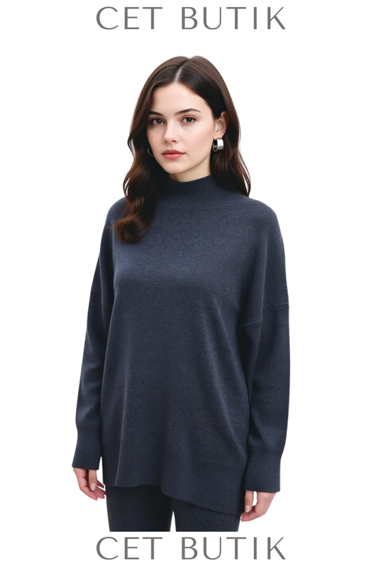 Manuka M-4595 Oversize Yüksek Yaka Kazak – Antrasit