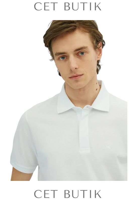 Kip Beyaz Polo Yaka %100 Pamuk T-Shirt