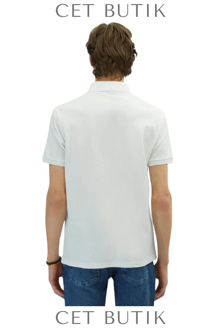Kip Beyaz Polo Yaka %100 Pamuk T-Shirt