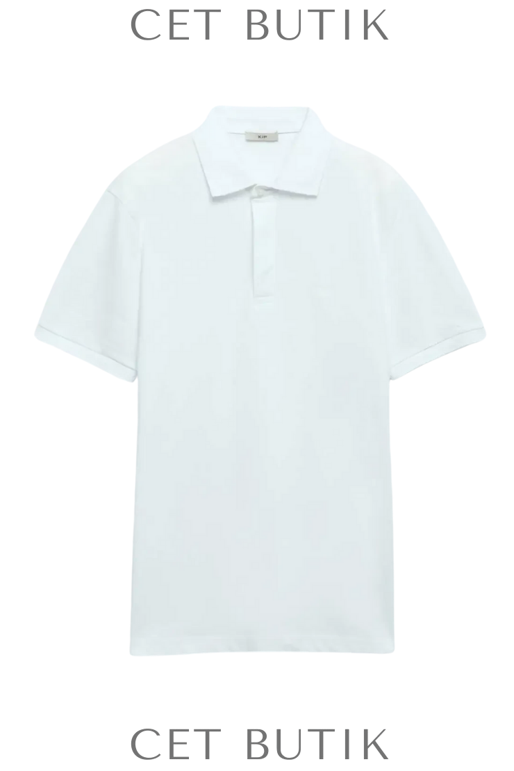Kip Beyaz Polo Yaka %100 Pamuk T-Shirt