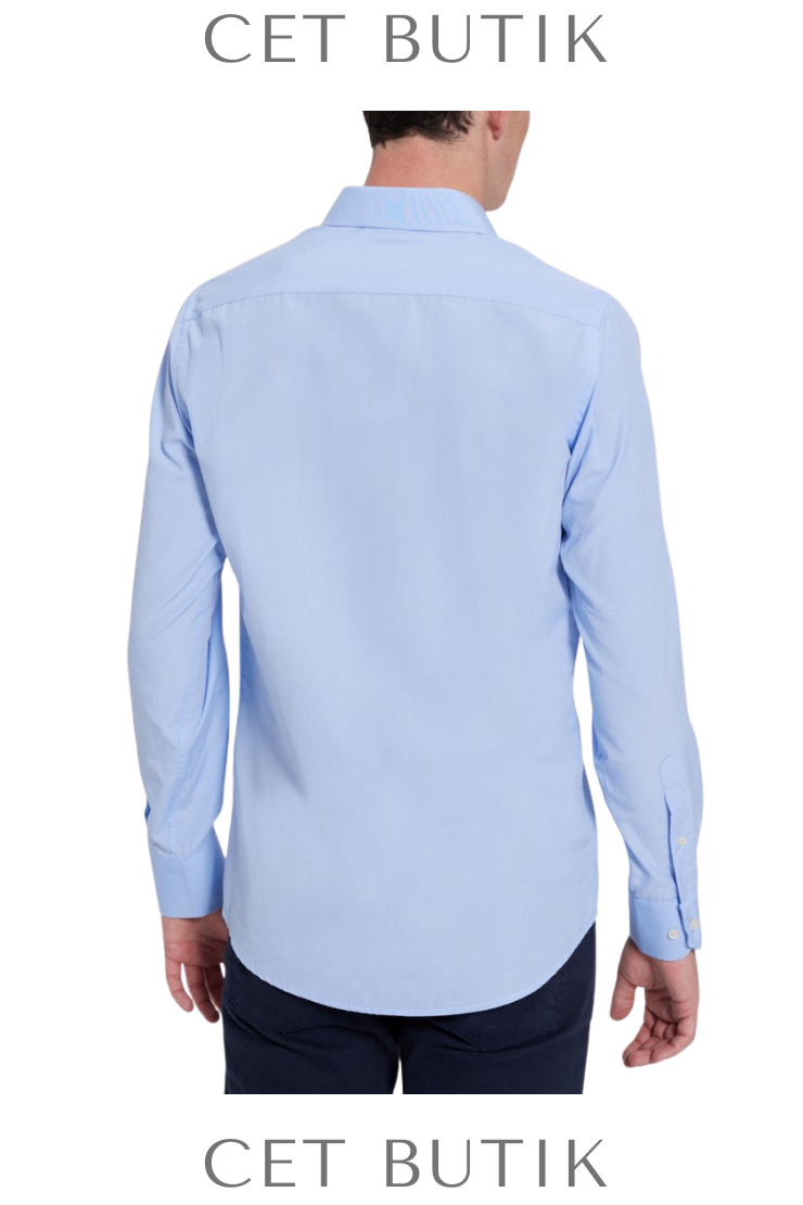D’S Damat Slim Fit Mavi İtalyan Yaka Gömlek