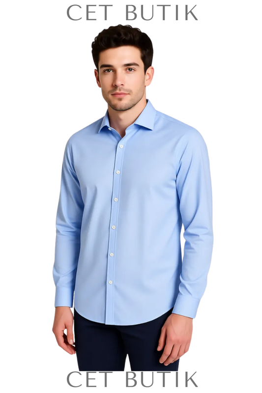 D’S Damat Slim Fit Mavi İtalyan Yaka Gömlek