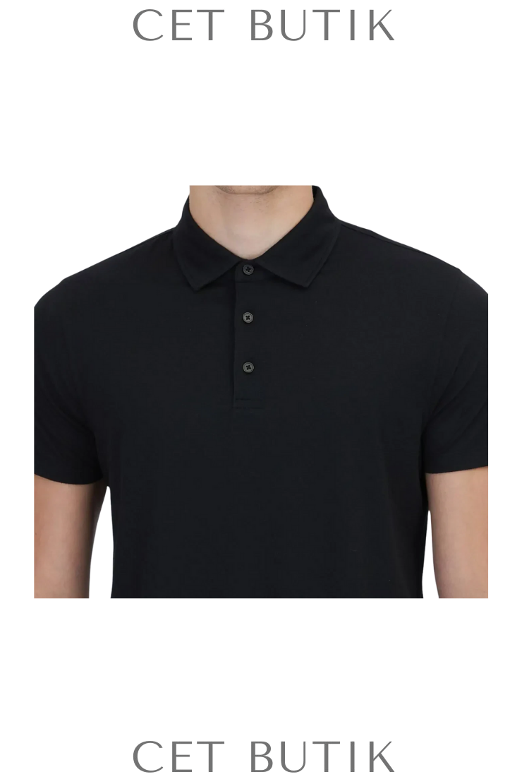 Kip Siyah Desenli Polo T-Shirt – Regular Fit, Polyester & Viskon Karışımlı Yazlık Model