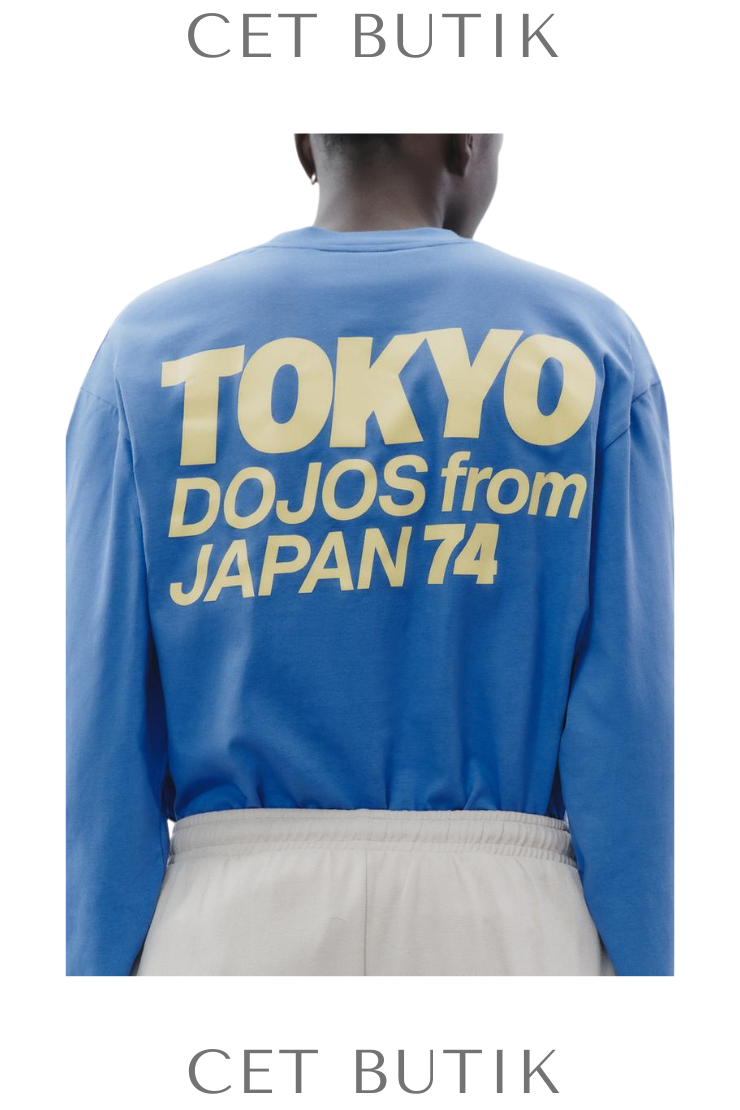 Zara Long Sleeve T-Shirt with Slogan Electric Blue Pamuklu Uzun Kollu Tişört