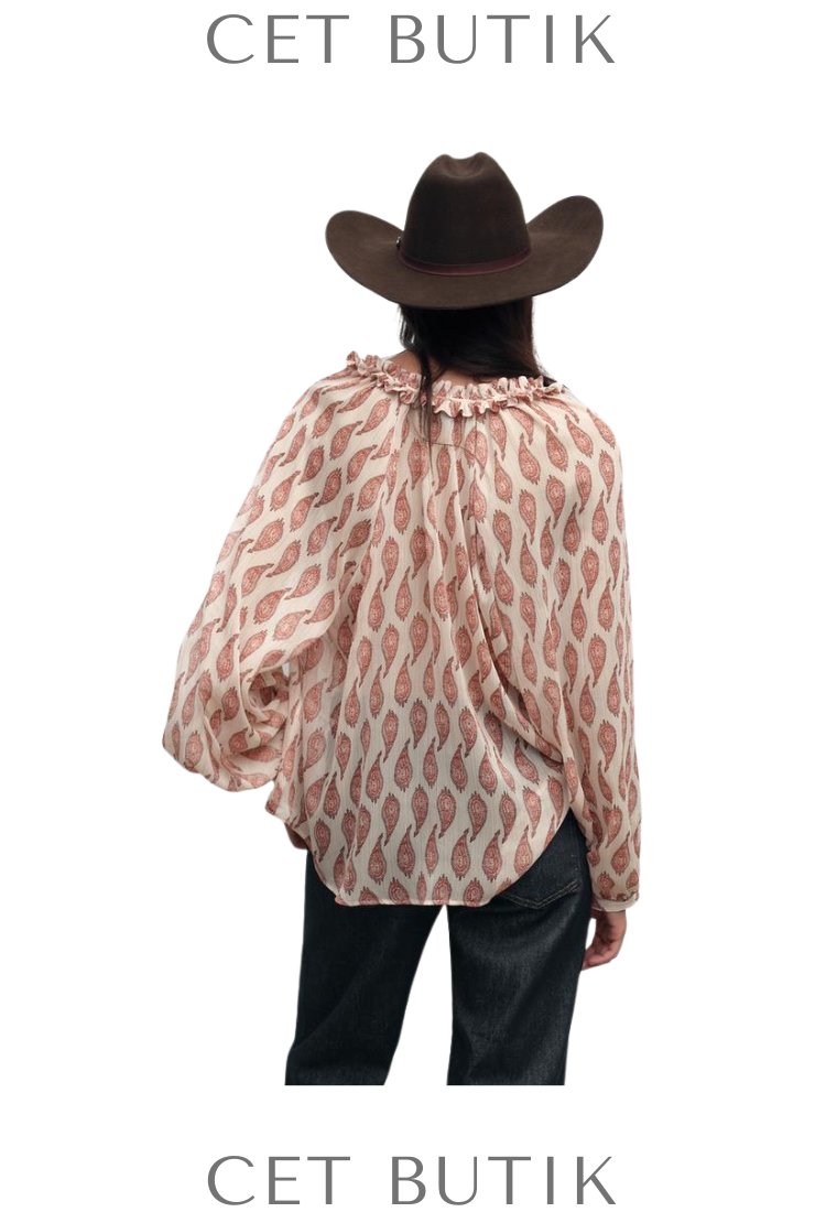 Zara Kadın Printed Shirt with Metallic Thread Desenli Metalik İplik Detaylı Uzun Kollu Gömlek