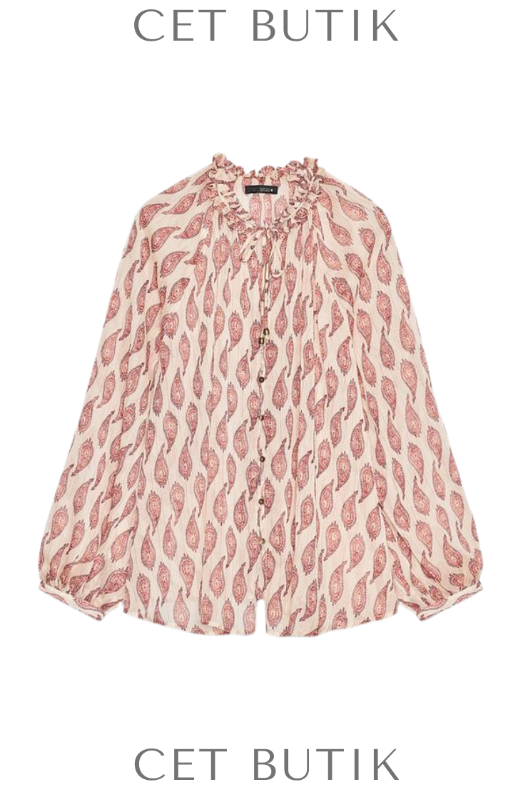 Zara Kadın Printed Shirt with Metallic Thread Desenli Metalik İplik Detaylı Uzun Kollu Gömlek