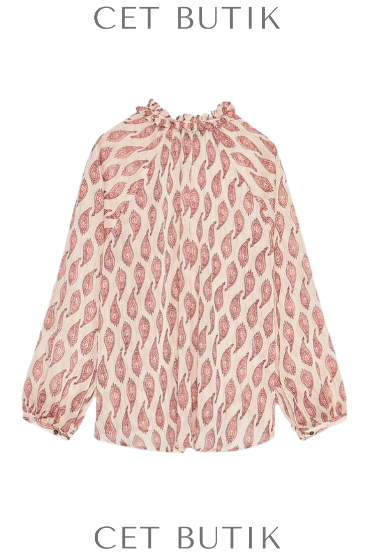 Zara Kadın Printed Shirt with Metallic Thread Desenli Metalik İplik Detaylı Uzun Kollu Gömlek