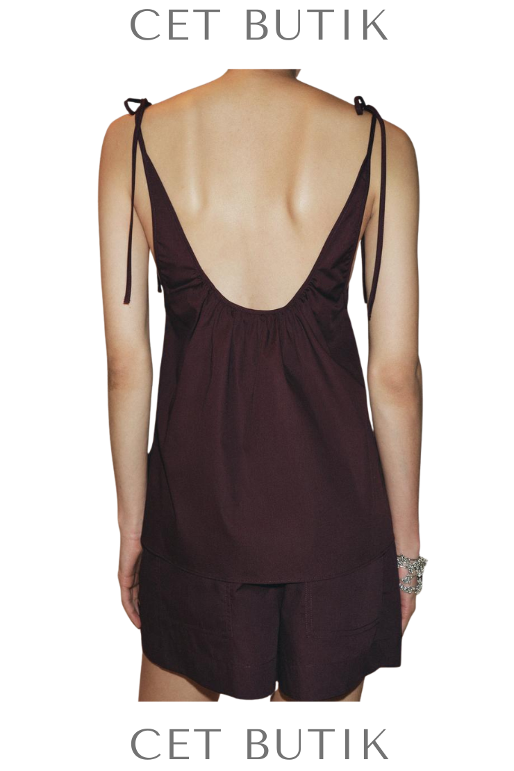 Zara Kadın Poplin Tie Top Bordo %100 Pamuk Bağcıklı Poplin Üst