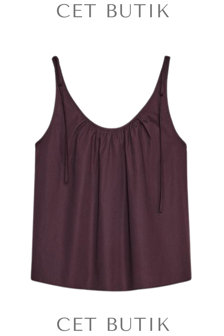 Zara Kadın Poplin Tie Top Bordo %100 Pamuk Bağcıklı Poplin Üst