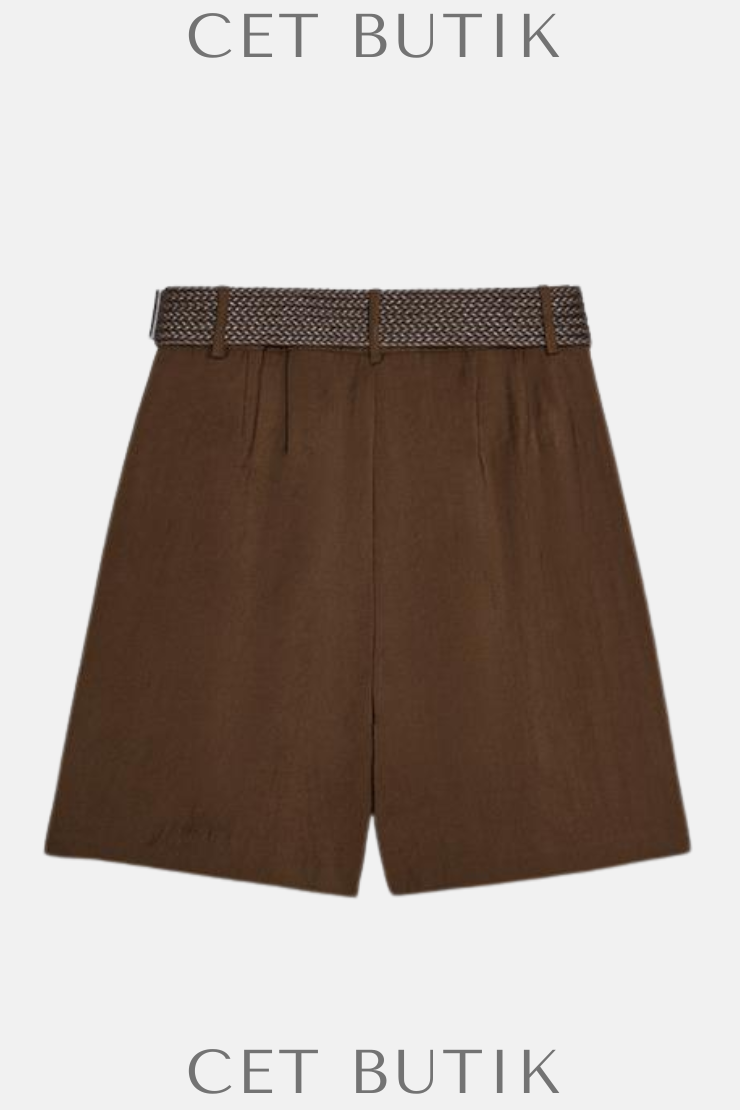 Zara Kadın Kemerli Pensli Bermuda - Kahverengi