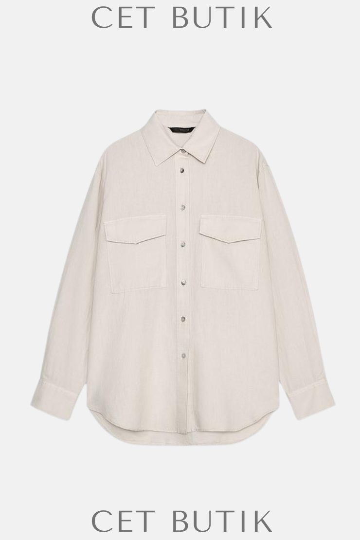 Zara ZW Collection Keten Karışımlı Cepli Gömlek – Ekru | Şık ve Rahat