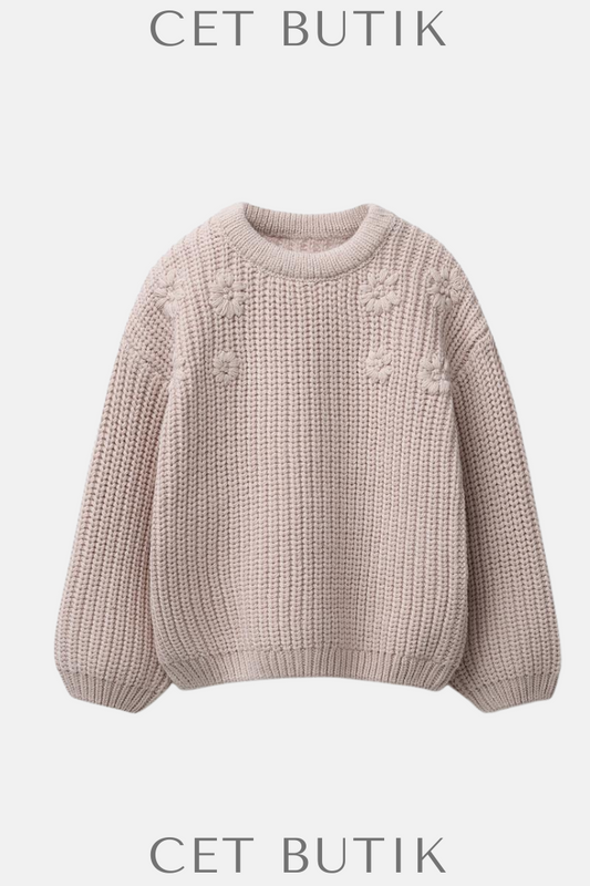 Zara Çiçek Nakışlı Triko Kazak – Açık Bej | Light Beige