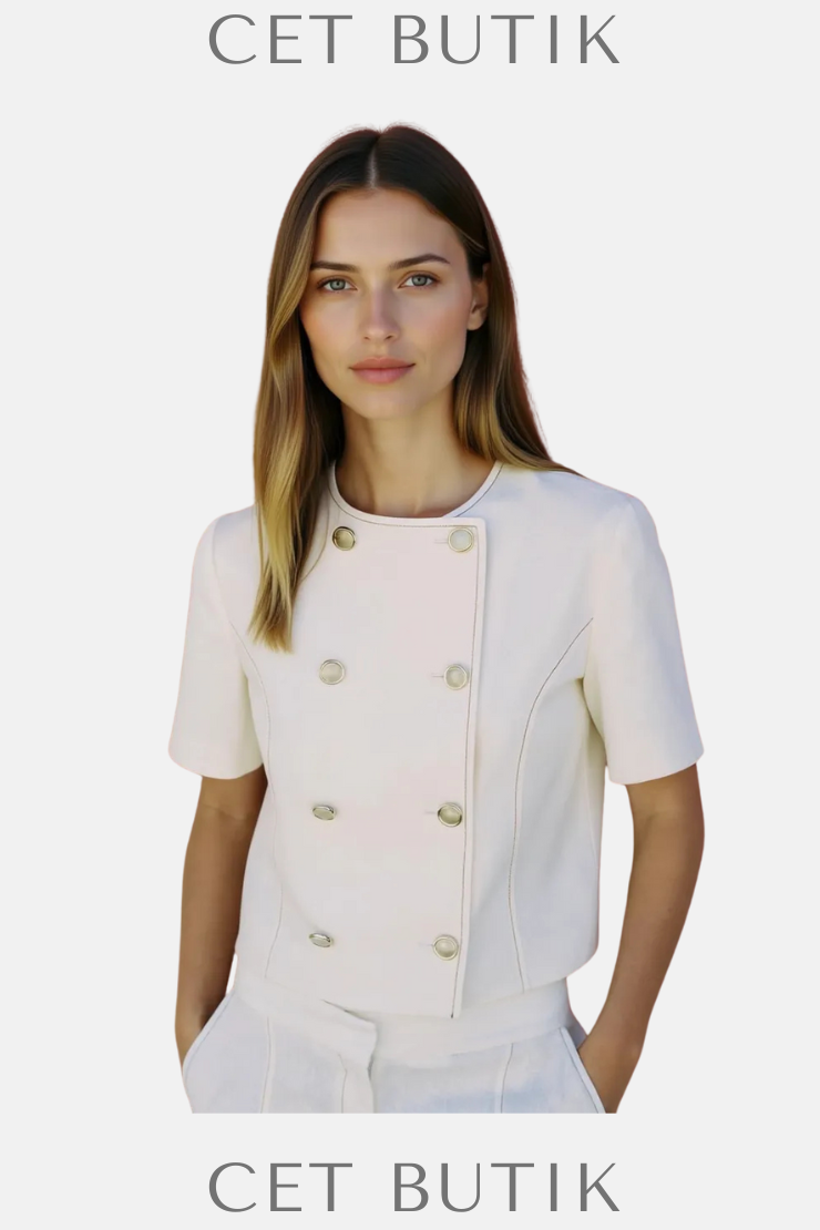 Zara Kadın Kısa Kollu Keten Karışımlı Blazer – Ekru | Şık Yaz Stili