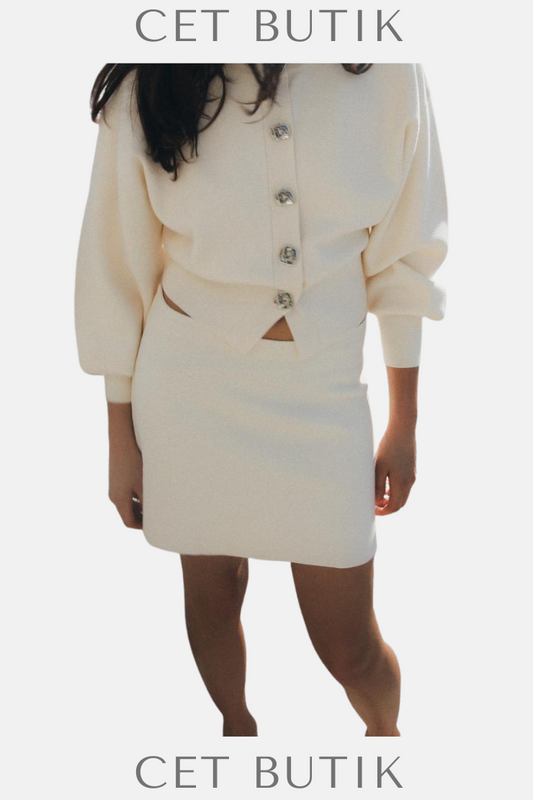 Zara Plain Knit Mini Skirt Kadın Vanilla Renk Triko Mini Etek