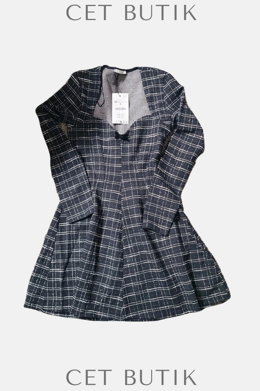 Zara Kadın Plaid Skater Dress Kareli Desenli Uzun Kollu Elbise
