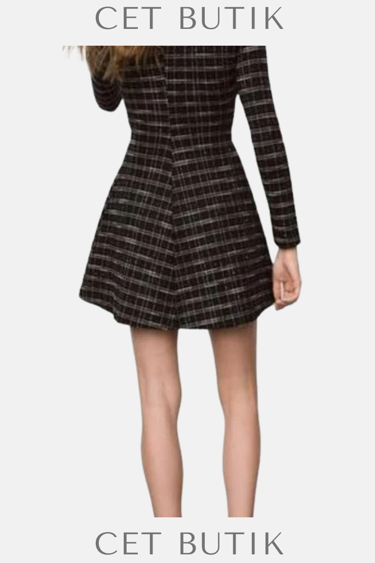 Zara Kadın Plaid Skater Dress Kareli Desenli Uzun Kollu Elbise