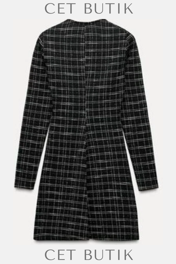 Zara Kadın Plaid Skater Dress Kareli Desenli Uzun Kollu Elbise