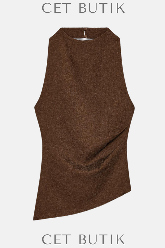 Zara Kadın Textured Draped Halter Top Olive Green Dokulu Asimetrik Halter Üst