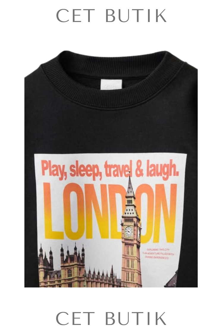 Zara London City Sweatshirt 9006/652/800 – Siyah Baskılı Uzun Kollu Çocuk Sweat