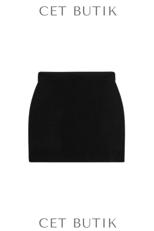 Zara Plain Knit Mini Black Elastik Bel Triko Mini Etek