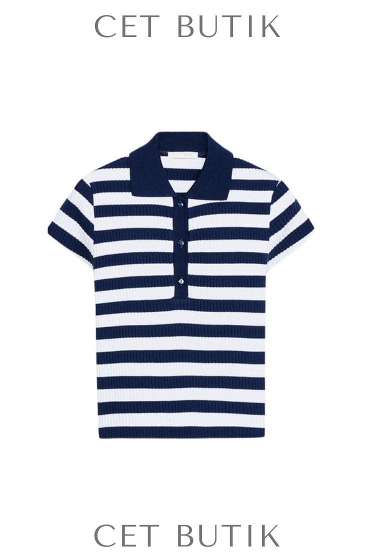 Zara Kadın Striped Polo Çizgili Ribbed Kumaşlı Polo Yaka Tişört