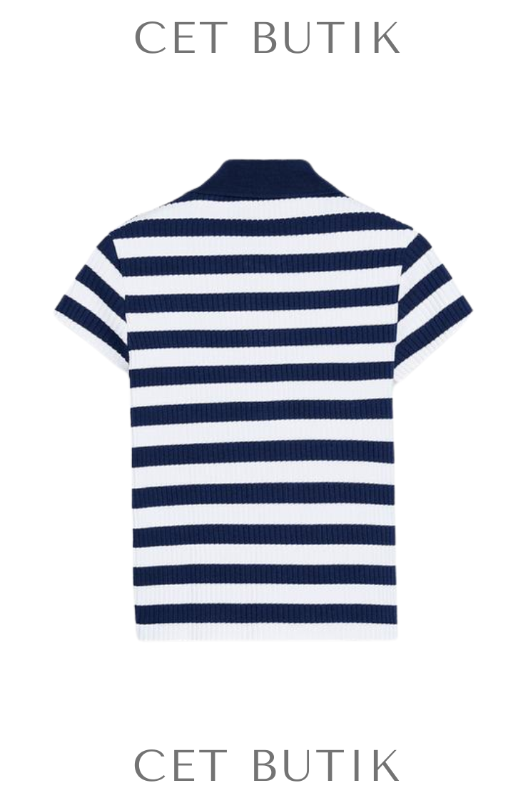 Zara Kadın Striped Polo Çizgili Ribbed Kumaşlı Polo Yaka Tişört