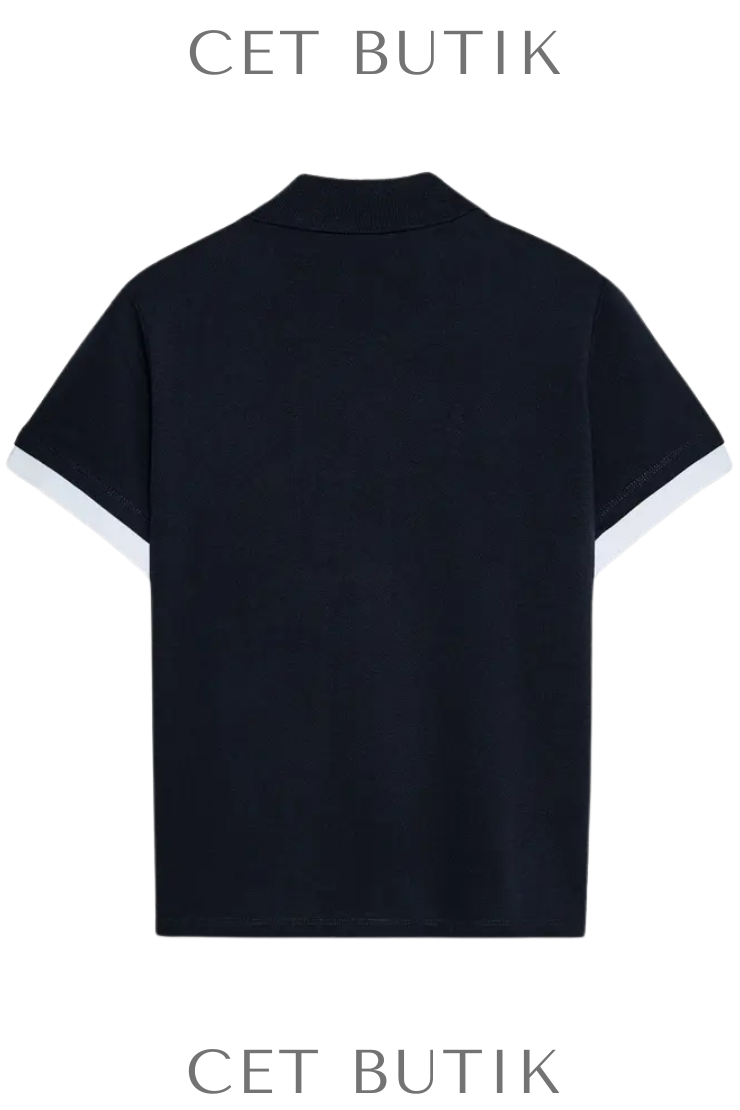 Zara Contrasting Colour Polo Top Lacivert Kontrast Detaylı Polo Yaka Tişört