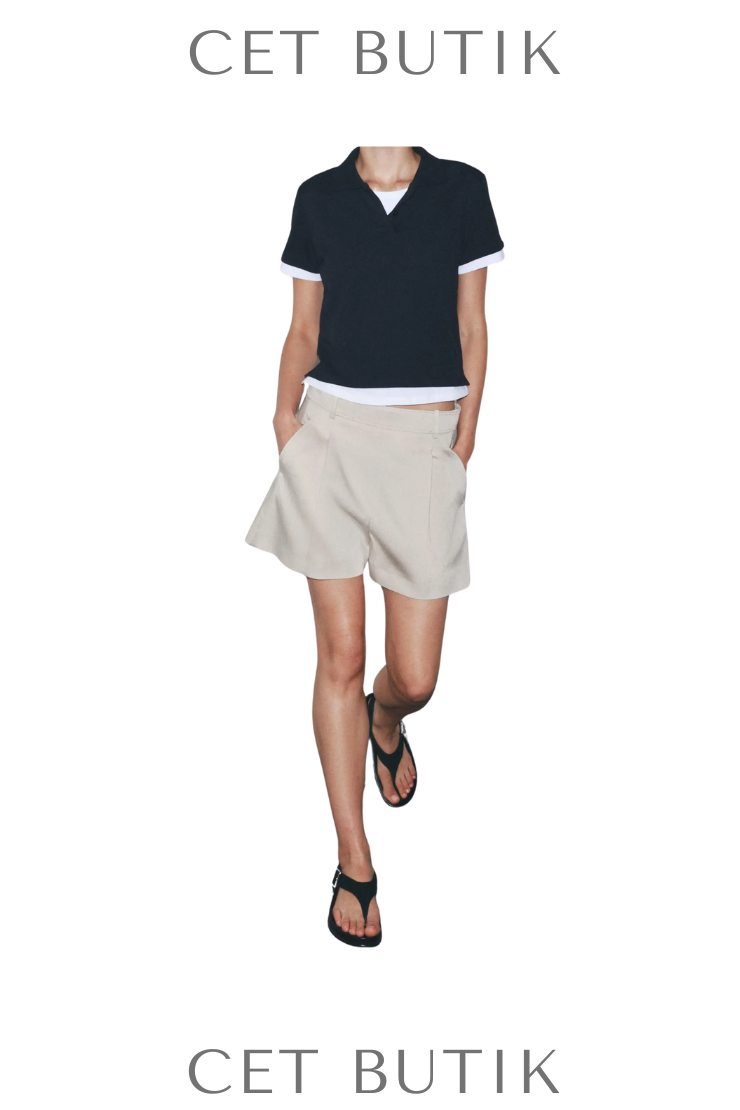 Zara Contrasting Colour Polo Top Lacivert Kontrast Detaylı Polo Yaka Tişört
