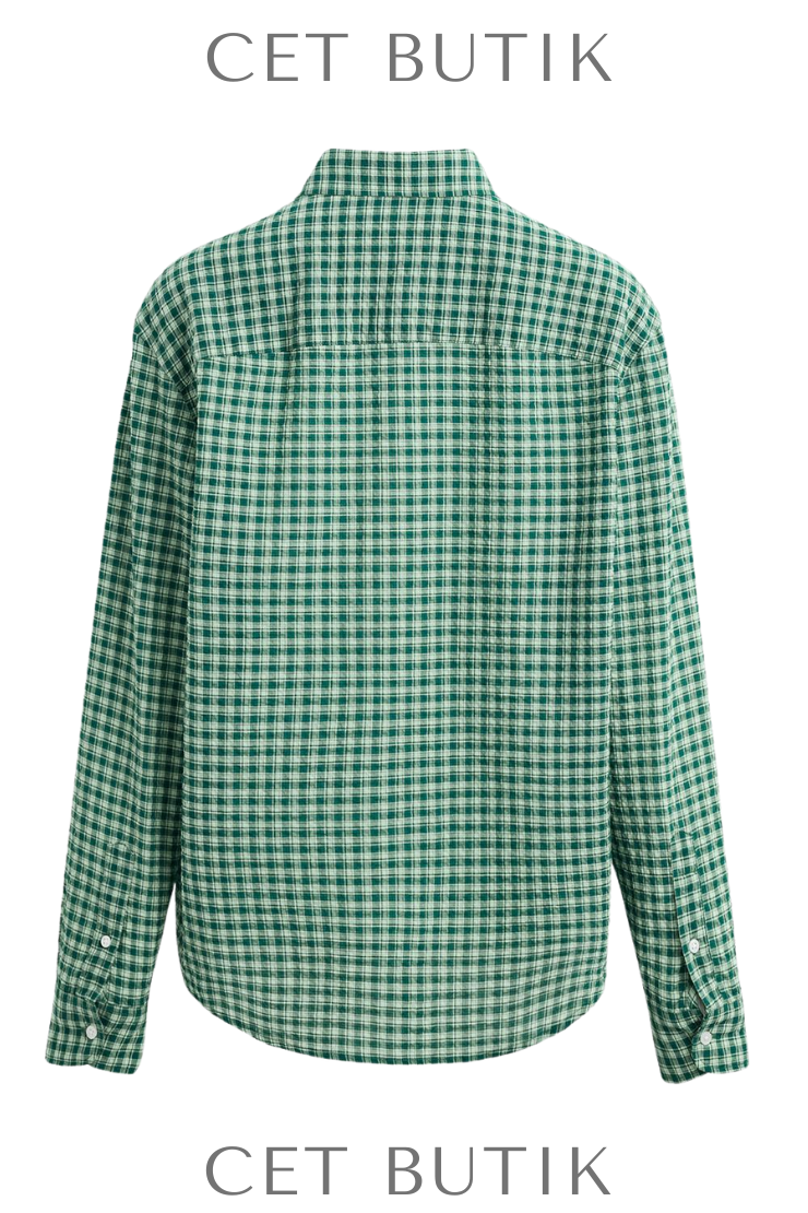 Zara Textured Check Shirt Green/Ecru Kare Desenli Rahat Kesim Gömlek