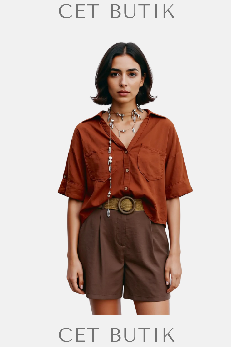 Zara Kadın Kemerli Pensli Bermuda - Kahverengi