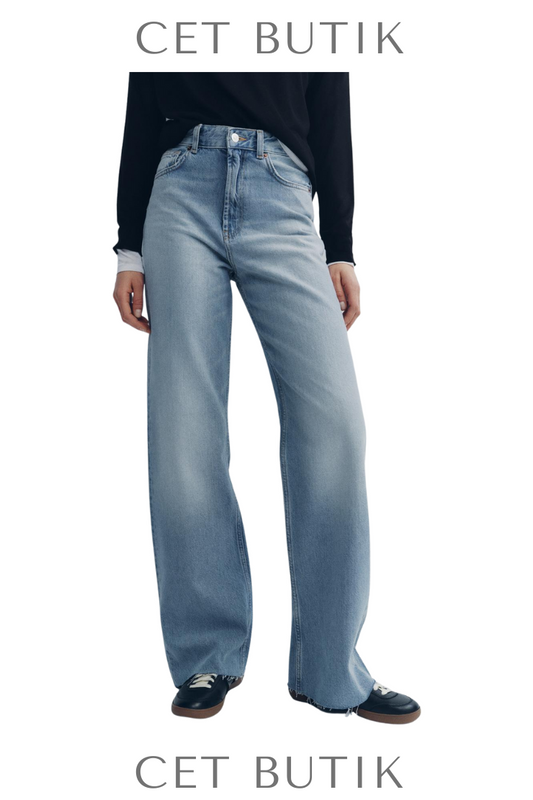 Zara Kadın Wide Leg Jeans Açık Mavi Yüksek Bel Geniş Paça Kot Pantolon
