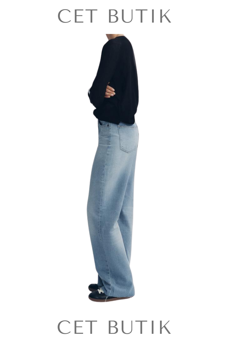 Zara Kadın Wide Leg Jeans Açık Mavi Yüksek Bel Geniş Paça Kot Pantolon