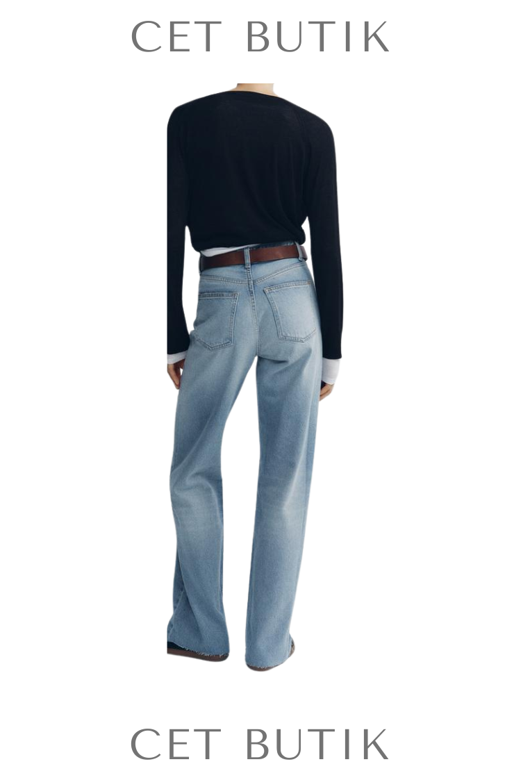 Zara Kadın Wide Leg Jeans Açık Mavi Yüksek Bel Geniş Paça Kot Pantolon