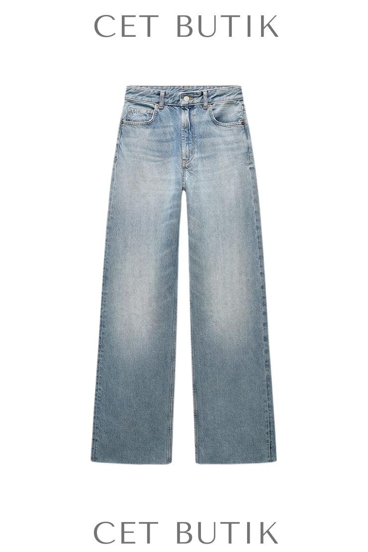 Zara Kadın Wide Leg Jeans Açık Mavi Yüksek Bel Geniş Paça Kot Pantolon