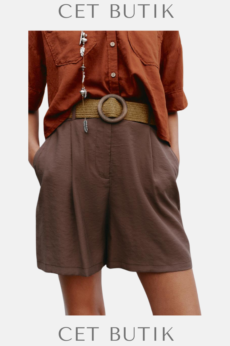 Zara Kadın Kemerli Pensli Bermuda - Kahverengi